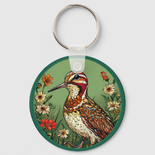Colourful Bird with Floral Frame Keychain