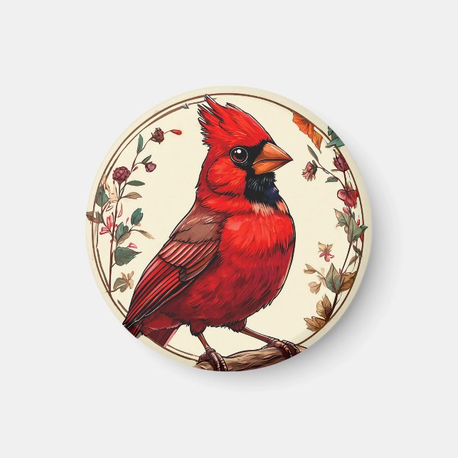 Colourful Bird with Floral Frame Magnet (Front)