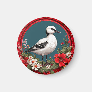 Colourful Bird with Floral Frame Magnet