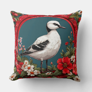 Colourful Bird with Floral Frame Throw Pillow