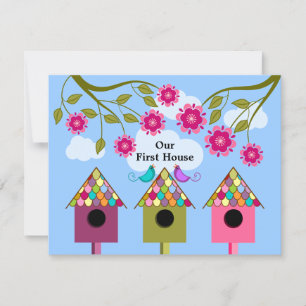 Colourful Birdhouses and Birds Housewarming Party Invitation