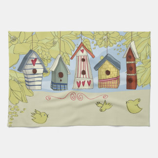 Colourful Birdhouses Kitchen Towel, Horizontal Towel
