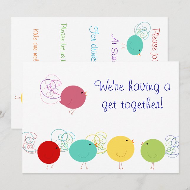 Colourful Birdies Invitation (Front/Back)