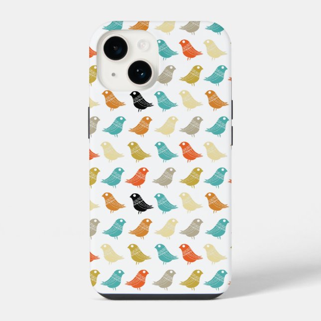Colourful Birds Abstract Retro Pattern iPhone Case (Back)