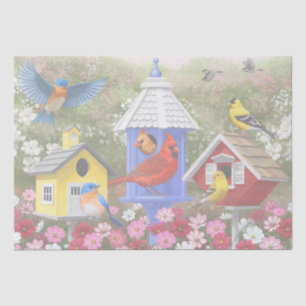 Colourful Birds and Birdhouses Flower Garden Tissue Paper