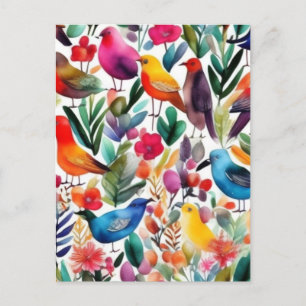 Colourful birds and flowers Invitation