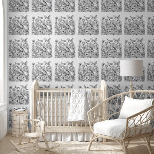Colourful Birds and Flowers on a Colouring Wallpaper