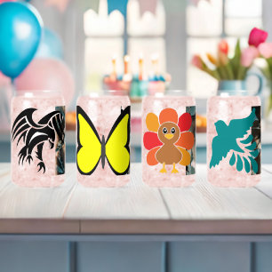 Colourful Bird's and Love Natural Drinkware Set Can Glass