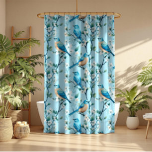 Colourful birds and white botanical flowers patter