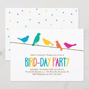 Colourful Birds Birthday Party Invitation