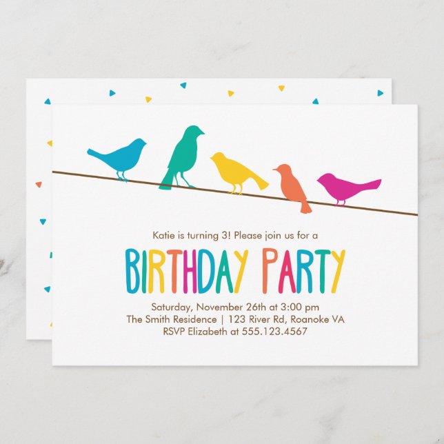 Colourful Birds Birthday Party Invitation (Front/Back)