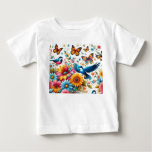 Colourful Birds Butterflies Flowers Template Cute Baby T-Shirt