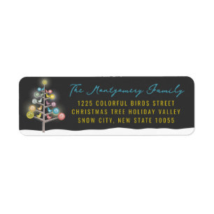 Colourful Birds Christmas Tree Holiday Labels