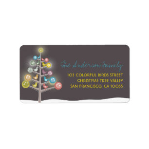Colourful Birds Christmas Tree Holiday Labels
