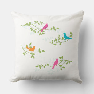 Colourful Birds Custom Background Throw Pillow