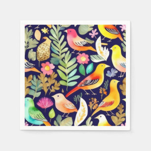 Colourful birds floral pattern blue decor napkin