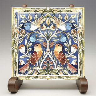 Colourful Birds & Flowers Arts and Crafts Tile