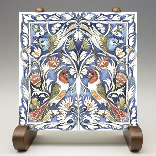 Colourful Birds & Flowers Arts and Crafts Tile