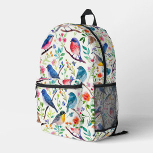 Colourful Birds Flowers Pattern Printed Backpack