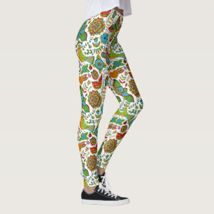 colourful birds & flowers retro pattern leggings