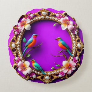 🌸 Colourful Birds Gift For Elegant Home 🐦 Round Pillow