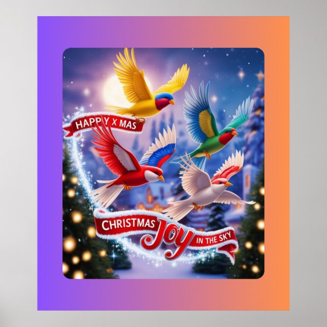Colourful Birds in a Christmas Sky Celebration Poster (Front)