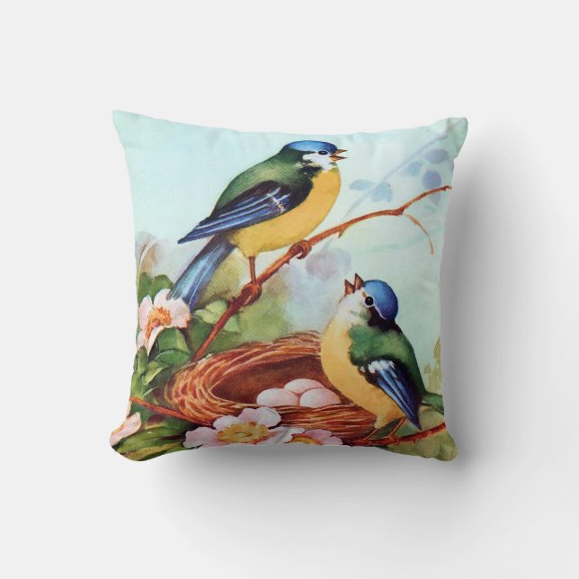 Colourful Birds in Springtime Throw Pillow (Front)