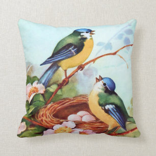 Colourful Birds in Springtime Throw Pillow