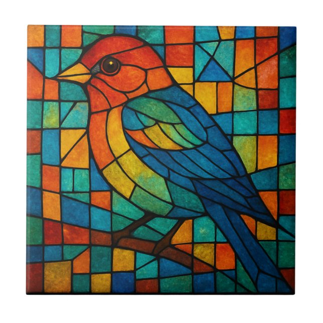 Colourful Birds of Nature Stained Glass Tile (Front)