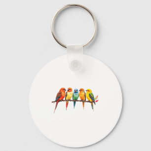 Colourful Birds On A Branch Songbirds Birding Bird Keychain