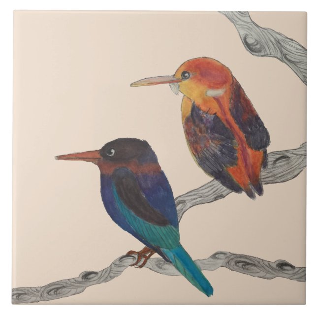 Colourful Birds on a Ceramic Tile (Front)