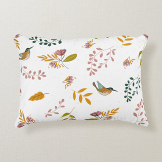 Colourful birds on a floral background accent pillow