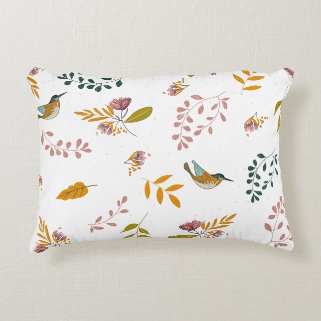Colourful birds on a floral background accent pillow (Front)