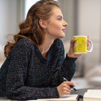Colourful birds on a floral Environment  Two-Tone Coffee Mug