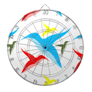 Colourful birds on dartboard