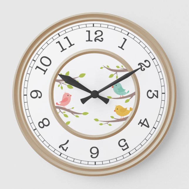 Colourful Birds on the Branches Large Clock (Front)