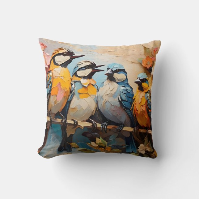 Colourful Birds Painting Throw Pillow (Front)