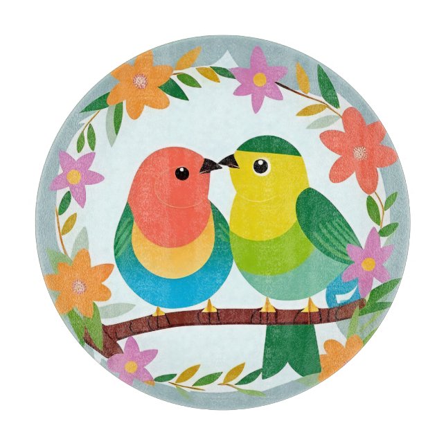 Colourful Birds Perched on a Branch Cutting Board (Front)