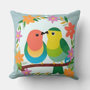 Colourful Birds Perched on a Branch Throw Pillow