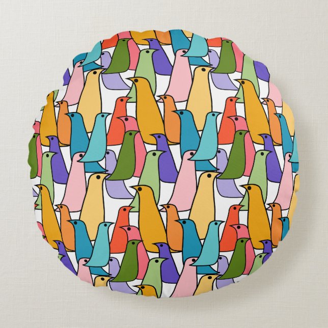 Colourful Birds  Round Pillow (Front)