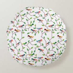 Colourful Birds Round Pillow