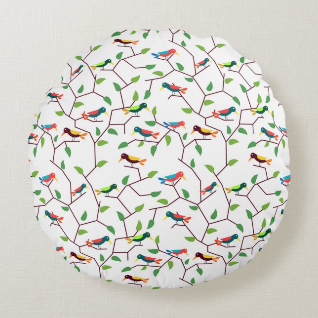 Colourful Birds Round Pillow (Front)