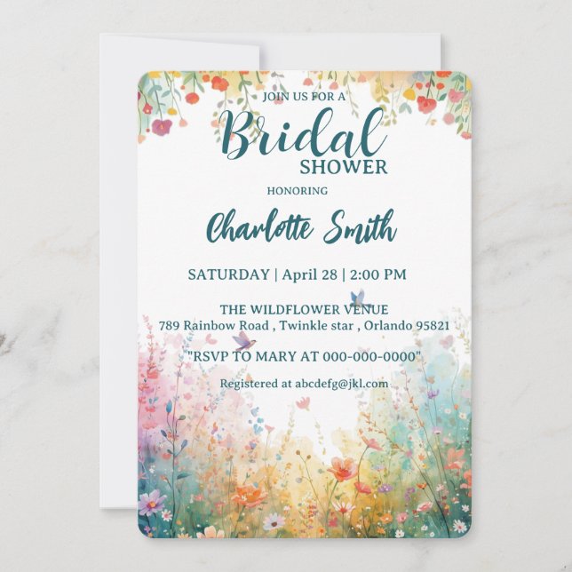 colourful birds Watercolor Wildflowers Personal Invitation (Front)