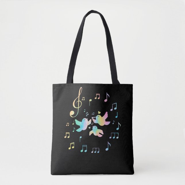 Colourful Birds Women Girls Cute Musical Notes Tote Bag (Front)