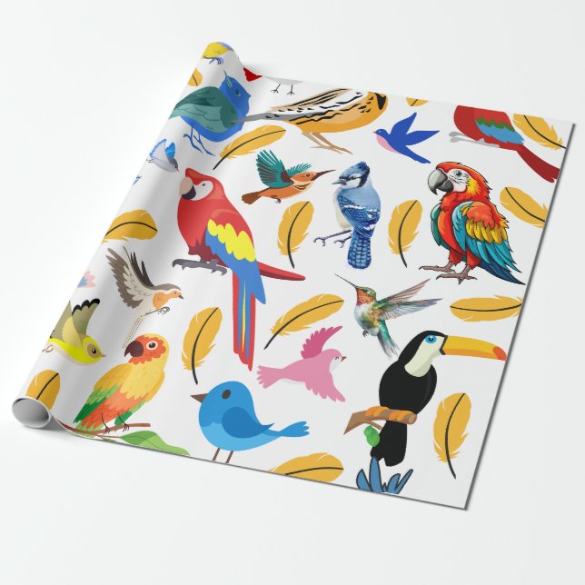Colourful Birds Wrapping Paper (Unrolled)