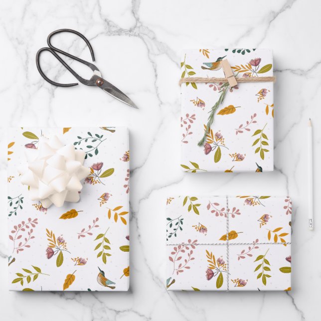 Colourful birds wrapping paper sheet (Front)