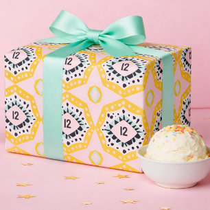 Colourful Birthday Age Wrapping Paper With Shapes