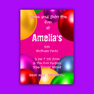 Colourful Birthday Balloon Party Invitation