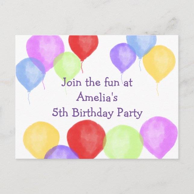 Colourful Birthday Balloon Party Postcard (Front)