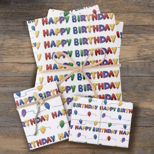 Colourful Birthday Balloon Wrapping Paper Sheets